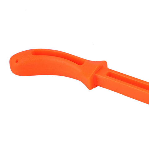 Close-up of bright orange ergonomic handle of Table Saw Push Stick With Ergonomic Handle Pro Grade Safety Push Block For Carpentry And Woodworking