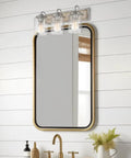 Bathroom with 22-Inch 3-Light Farmhouse Vanity Light With Seeded Glass Cylinder Shades, hand-painted wood grain finish, over mirror