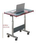 Mobile Workstation Lap Desk With Height Adjustable Wheels And Non Slip Bezel Edge Rolling Computer Table For Breakfast In Bed shown with laptop on flat surface.