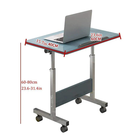 Mobile Workstation Lap Desk With Height Adjustable Wheels And Non Slip Bezel Edge Rolling Computer Table For Breakfast In Bed shown with laptop on flat surface.