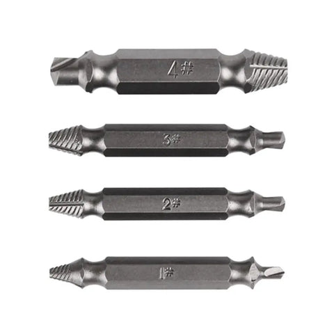Super Cool 4 Piece Stripped Screw Extractor Kit That Lets You Bust Out Tough Damaged Bolts Fast With Any Drill And Make House Construction Work A Total Breeze. 4-piece steel screw extractor bits