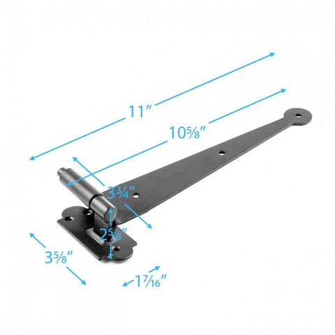 Heavy Duty Black Offset Strap Lift Off Pintle Hinges Tough As Nails 11 Inch By Two And Five Eighths Inch Wrought Iron Pin Hinges