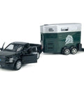 1/36 Scale Diecast Pickup Truck With Trailer And Horse Transporter Open Doors Farm Rig, metal toy car for kids, detachable trailer