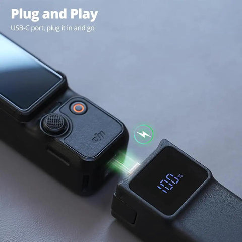 Power Bank Grip For Pocket 3 And Pocket 4 Camera With 5000 mAh Battery LED Display USB-C Charging Connected