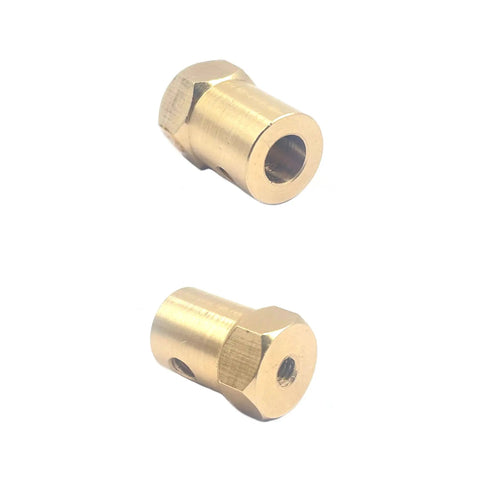 Image of Ten Pack 3.17mm Brass Hex Shaft Coupling Flexible Motor Coupler No Fuss For DC Motors Robots Model Cars And DIY Builds Easy Fit Shaft Link For Smooth Power Transfer, showing two couplers.