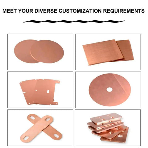 Heavy Duty Solid Copper Round Disc With 110mm Diameter And 1mm Thickness For Cnc Machining And Electrical Wiring showcased in various shapes.