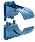 Heavy Duty Dust Hose Support Cradles For 4 Inch Shop Vac Tubing, Reinforced ABS Mounting Brackets in blue for wall or ceiling use.