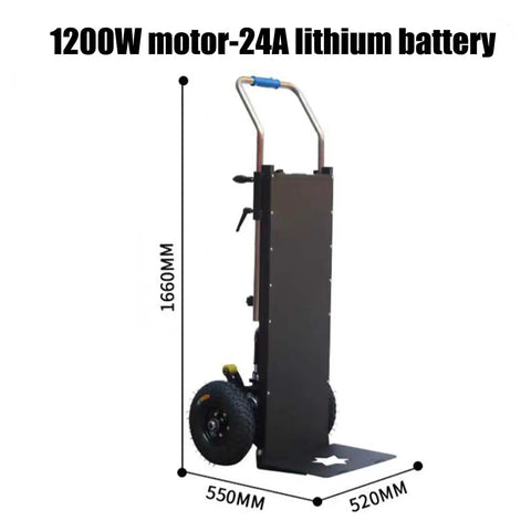 Heavy Duty Electric Stair Climber Cart With Removable Battery For Easy Single Person Lifting Of Patients Or Heavy Gear Inside Tight High Rise Buildings Without Breaking A Sweat And Making Moves Like A Pro, side view showing dimensions.