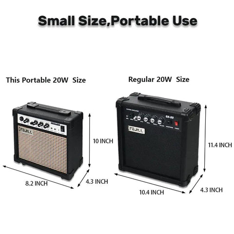 Comparison between Portable 20W Electric Guitar Amp With Built In 5 Inch Speaker Compact Travel Practice Amp and regular 20W amp