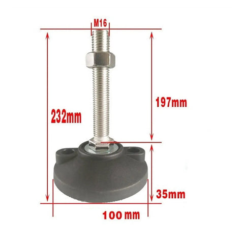 Heavy Duty Adjustable Leveling Feet Six Pack M16 M20 M24 Thick Carbon Steel Machine Pucks showing dimensions and threaded lift.