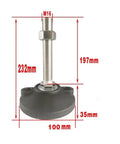 Heavy Duty Adjustable Leveling Feet Pack Of Six With Thick Rubber Base For Furniture And Equipment Top Shelf Thread Mount Glides Built Tough No Wiggle Room Rock Solid Pads For Desk Machine Shop Use, black rubber base, twist adjustable metal stem, 232mm height