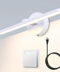 Sleek Plug In Vanity Light Bar For Bathroom Over Mirror, 15.75 Inches, 12W LED 3000K Warm White Glow, showing wall and cord setup.