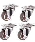 Four Pack Two Inch Soft Rubber Swivel Casters With Slick Rolling Low Profile Wheels And Secure Brakes For Heavy Duty Carts Furniture Workbenches Offering No Sweat Setup And Rock Solid Stability, shown from the front.