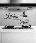 Eat Drink Love Vinyl Wall Decals Set With Heart Of The Home Quote for Kitchen Wall, Modern Vinyl Stickers on Grey Wall