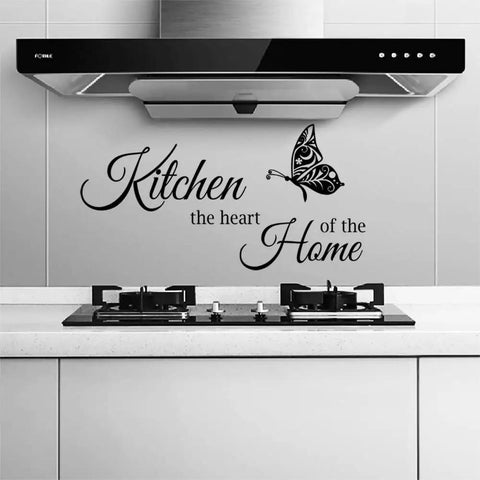 Eat Drink Love Vinyl Wall Decals Set With Heart Of The Home Quote for Kitchen Wall, Modern Vinyl Stickers on Grey Wall