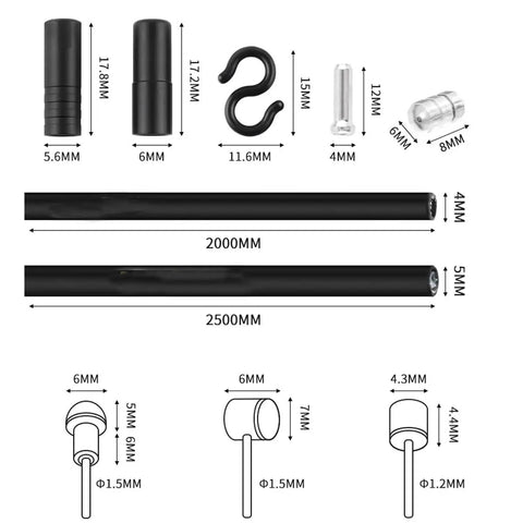 All In One Bicycle Brake Cable And Shift Cable Replacement Set dimensions diagram with housings and connectors visible