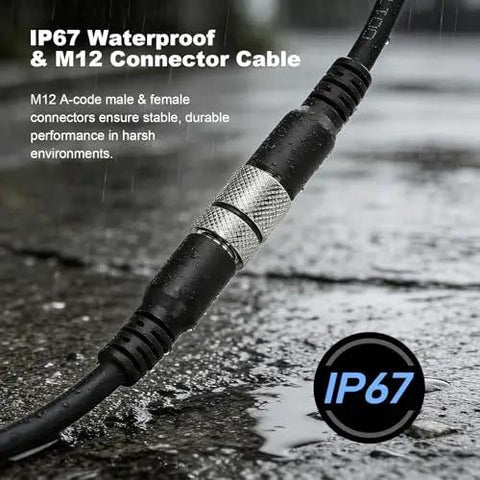 M12 4 Pin Right Angle Female To Open Connector Shielded Sensor Cable for industrial automation, with PVC molded shielded cable, 10m.
