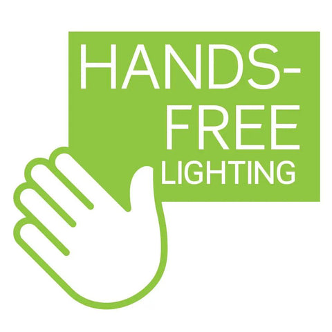 Hands-free lighting graphic for Motion Sensor Light Switch Auto On Off No Neutral Wire Needed 5A Easy Install Shallow Wallbox Single Pole Or 3 Way Wiring White Ivory Light Almond Finish DOS05 1LZ.