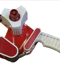 Heavy Duty 2 Inch Packing Tape Gun Dispenser With Adjustable Tension Brake and Boss Level Ergonomic Grip showing red and white design.