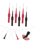 Six Pack Wire Piercing Probes For Multimeters, Precision Test Leads With Metal Tips shown in black and red with close-up details