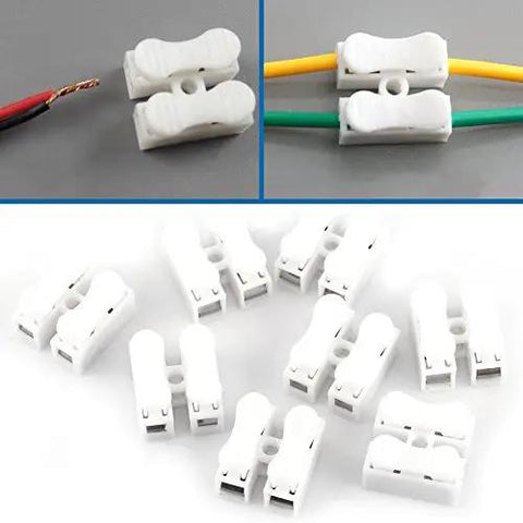 Heavy Duty 100 Piece Two Pin Push Wire Terminal Block Kit 10A 220V White Spring Clamp Quick Wire Connector for Installations