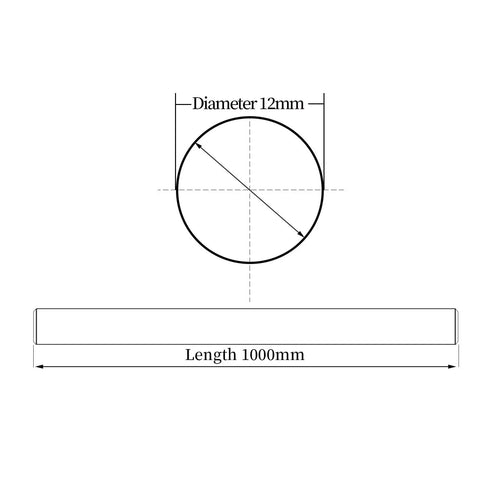Diagram of 12mm By 1000mm Linear Motion Rod Chrome Shaft For 3D Printer CNC DIY Projects With Case Hardened Carbon Steel HRC55-62