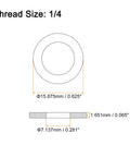 Diagram showing dimensions of 1/4 inch flat washers, showcasing 100 Piece Set Of 1/4 Inch Flat Washers Crafted From Top Shelf 316 Stainless Steel For Nailing Down Bolts And Screws With A Solid Marine Grade Feel Perfect For Daily Grind Tasks And Outdoor Builds.