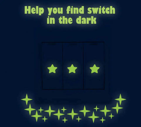 Glow star decals on light switch showing Dope Glow In The Dark Star Wall Decals Kit 260 Pieces For Ceiling And Wall Create Your Own Starry Sky.