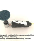 Precision Workhorse Pneumatic Angle Die Grinder 20000 Rpm 90 Degree Mini Sander Polisher Tool Kit With Four 2 Inch Sanding Discs for polishing metal surfaces.