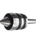 MT2 Morse-taper live center for CNC lathe; medium-duty, triple-bearing with knurled body