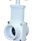 Valterra PVC gate valve, 1-1/2 in slip, white, with T-handle, angled front view