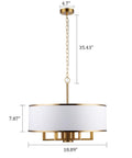 Black Drum Chandelier With Adjustable Chain Link, 19-Inch, 5 Lights, White Fabric Shade, Modern Pendant Lighting for rooms