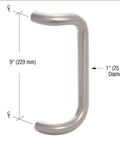 Clear Anodized 9 Inch Centerline To Centerline Heavy Duty Solid Aluminum Pull Handle With One Inch Diameter Supports And A Two And A Half Inch Projection For Standard Door Hardware Installations with 9-inch centerline and 1-inch diameter.