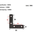 Flat Corner Braces For Wood Frames, 20 Piece Kit With L Brackets And Mending Plates, 50 By 50mm dimensions shown