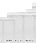 Various sizes of poly bubble mailers, including 200 Pack Waterproof Poly Bubble Mailers 8.5 X 12 Inches, lined up side by side.