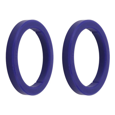 Two blue 8.5mm silicone gaskets for E61 group head espresso machines, compatible with Expobar E61 Faema KEES, modern coffee makers.