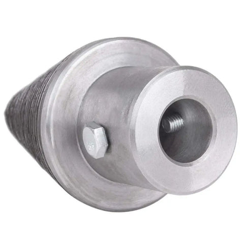 Log Wood Splitter Cone Drill Bit Attachment For Hammer Drill Left Thread Steel 120mm close-up showing threaded detail