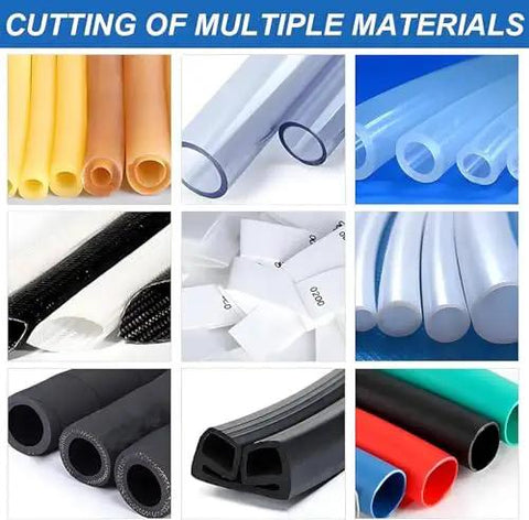 Automatic Heat Shrink And Fiberglass Tube Cutter Uses Cold Cutting Design For Hassle Free Precision Cuts A Total Game Changer That Works Like A Champ For Electricians And Professionals Featuring Rock Solid Construction cutting various tubes and sleeves in different materials and colors.