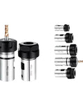 Bulletproof Spindle Motor Extension Shank Adapting ER8 ER11 ER16 ER20 Collets For CNC Milling Machines And Lathes showing various precision collets.