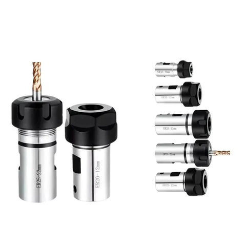 Bulletproof Spindle Motor Extension Shank Adapting ER8 ER11 ER16 ER20 Collets For CNC Milling Machines And Lathes showing various precision collets.