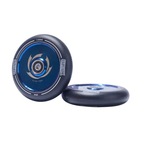 Pro Stunt Scooter Wheels Pair With Abec Nine Bearings And Cnc Alloy Core, Roll Hard On Dope Eighty Eight A Polyurethane Tires, Hollow Build In Black Chrome Blue For Your Sweet Shredding Setup