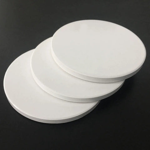144 Pcs Round Coaster Blanks 4.25 Inch Ceramic Tiles With Cork Backing, Sublimation Blanks for DIY painting, on dark background