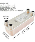Brazed Plate Heat Exchanger 3x8 Inch 30 Plate Water To Water System Copper And 316L Stainless Steel Three Quarter Inch Male NPT