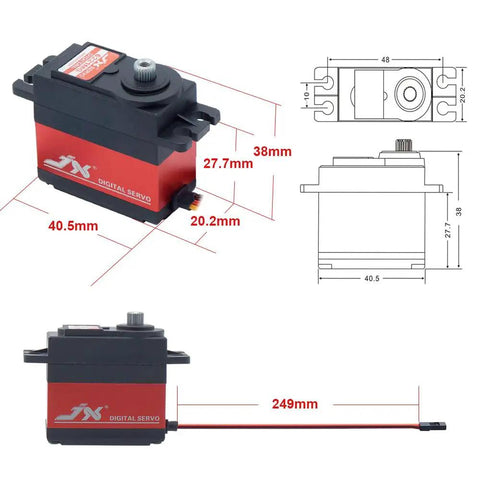 PDI-6221MG 20Kg High Torque Digital Coreless RC Servo With Metal Gears dimensions front and side view