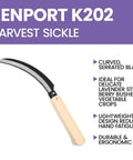 Lavender Harvest Sickle With 6.5 Inch Curved Serrated Blade And Wet Grip Beech Wood Handle displayed on white background