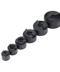 Knockout Punch Set With Six Sizes Manual Ratchet Hole Cutter Kit showing six metal punch sizes lined up from smallest to largest