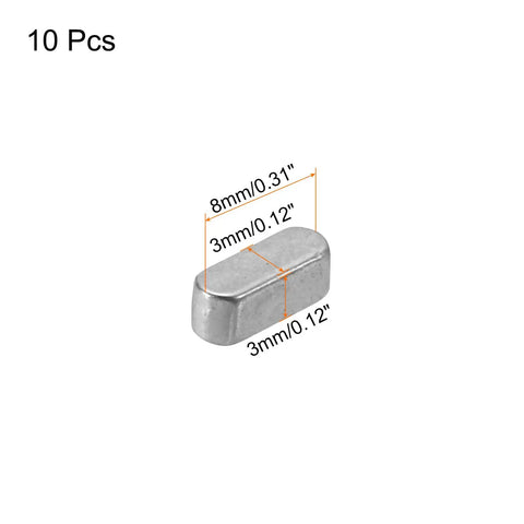 Round Ended Feather Key Set Of 10 Stainless Steel Shaft Key Stock 3 X 3 X 8 mm Parallel Drive Key dimensions