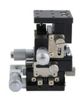 Three Axis Linear Stage 40x40mm With Cross Roller Bearing In Black Aluminum, XYZ Precision Movement With Micrometer Heads