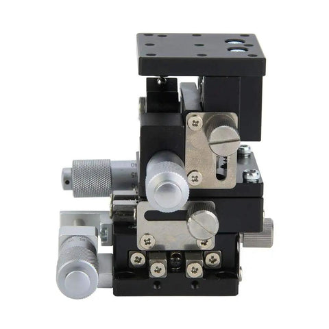 Three Axis Linear Stage 40x40mm With Cross Roller Bearing In Black Aluminum, XYZ Precision Movement With Micrometer Heads