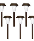 Bronze Solar Path Light Set Of 6 With Glass Lens And Metal Ground Stakes Plus Super Bright LED For Garden Lawn Patio Yard Walkways